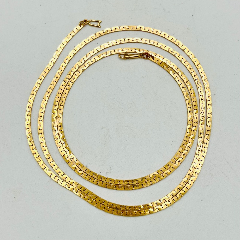 Vintage 14K Yellow Gold Flat C Link Chain Necklace 36.5 Inch 15.11g Long 2mm